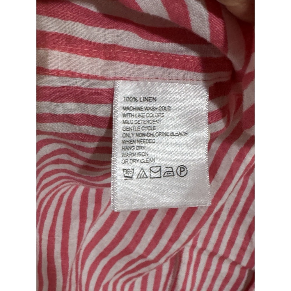 Tommy Bahama Women Medium Tunic Top Linen Button Up Shirt Pink Sleeveless Stripe - Picture 3 of 3